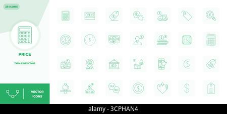 Professionally designed 28 vector icons in Thin Line, capturing the essence of Price with 128x128 PIXEL perfect precision for UI design. Stock Vector