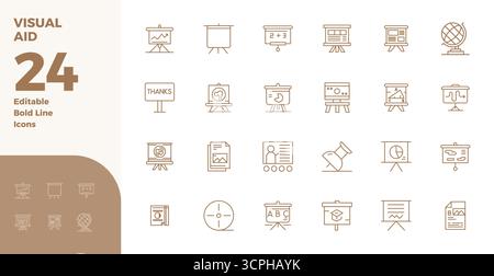 Perfectly balanced 24 Bold Line PIXEL perfect vector icons for Visual Aid, sized at 128x128 for harmonious integration in digital design projects. Stock Vector