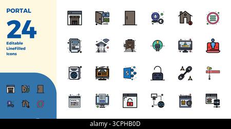 A dynamic set of 24 vector icons in Duotone, tailored for Portal with 128x128 PIXEL perfect quality suited for digital products. Stock Vector