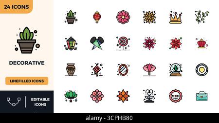 Innovative pack of 24 vector icons themed around Decorative, showcasing Flat Lineal Color design in 128x128 PIXEL perfect format for modern digital so Stock Vector
