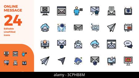 Expertly designed 24 Duotone PIXEL perfect vector icons for Online Message, engineered at 128x128 resolution for flawless integration and performance. Stock Vector