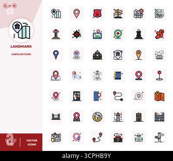 Transform your designs with 42 LineFilled vector icons themed around Landmark, engineered in 128x128 PIXEL perfect resolution for maximum clarity. Stock Vector