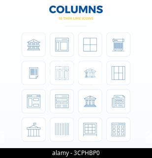 A dynamic set of 16 vector icons in Thin Outline, tailored for Columns with 128x128 PIXEL perfect quality suited for digital products. Stock Vector