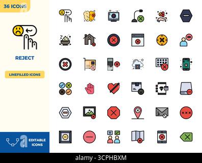 Explore 36 Flat Lineal Color PIXEL perfect vector icons in 128x128 resolution inspired by Reject. Perfect for web and app interfaces. Stock Vector