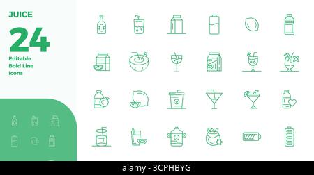 Expertly designed 24 Bold Line PIXEL perfect vector icons for Juice, engineered at 128x128 resolution for flawless integration and performance. Stock Vector