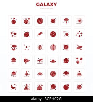 This Galaxy vector icon pack includes 36 SolidFill designs in 128x128 PIXEL perfect format, perfect for enhancing digital interfaces. Stock Vector