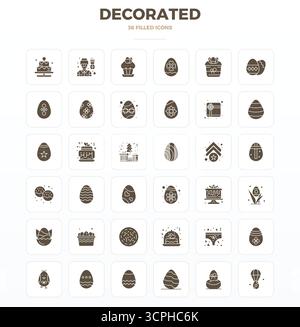 This set of 36 SolidFill vector icons captures Decorated themes in 128x128 PIXEL perfect quality, perfect for tech and business applications. Stock Vector
