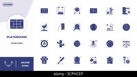Expertly designed 24 Filled PIXEL perfect vector icons for Playground, engineered at 128x128 resolution for flawless integration and performance. Stock Vector