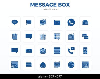 A versatile set of 24 SolidFill PIXEL perfect vector icons focused on Message Box, delivered in crisp 128x128 format ideal for mobile and web applicat Stock Vector