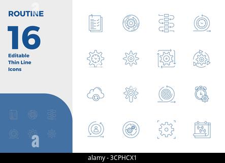 Explore 16 Thin Line PIXEL perfect vector icons in 128x128 resolution inspired by Routine. Perfect for web and app interfaces. Stock Vector