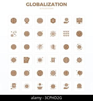 Future-ready pack of 36 vector icons themed around Globalization, showcasing SolidFill design with 128x128 PIXEL perfect clarity for innovative user i Stock Vector