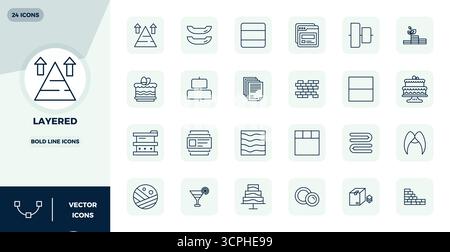 Intelligently designed 24 PIXEL perfect vector icons inspired by Layered, created in Bold Line format at 128x128 for smart and efficient design workfl Stock Vector