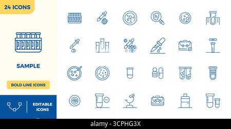 Comprehensive bundle featuring 24 vector icons in Heavy Line design for Sample, delivered in crisp 128x128 PIXEL perfect quality. Stock Vector