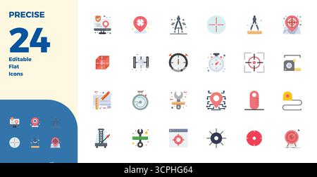 Thoughtfully designed 24 vector icons themed around Precise, crafted in Flat with 128x128 PIXEL perfect precision for contemporary design needs. Stock Vector