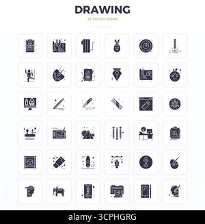 Ultimate collection of 36 vector icons representing Drawing in SolidFill aesthetic, optimized with 128x128 PIXEL perfect resolution for maximum impact Stock Vector