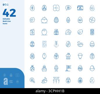 Future-ready pack of 42 vector icons themed around Egg, showcasing Bold Line design with 128x128 PIXEL perfect clarity for innovative user interfaces. Stock Vector
