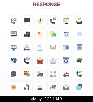 Download 36 scalable Minimal Flat vector icons designed for Response, featuring PIXEL perfect 128x128 resolution suitable for professional and creativ Stock Vector