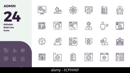 Expertly designed 24 Bold Line PIXEL perfect vector icons for Admin, engineered at 128x128 resolution for flawless integration and performance. Stock Vector