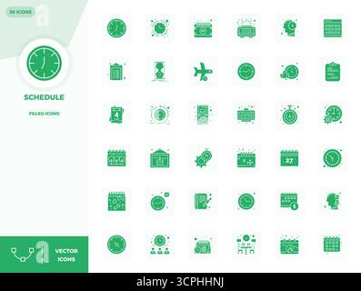 Enhance your projects with 36 Filled vector icons themed around Schedule, featuring 128x128 PIXEL perfect resolution ideal for clean and professional Stock Vector