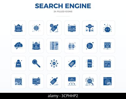 Explore 24 SolidFill PIXEL perfect vector icons in 128x128 resolution inspired by Search Engine. Perfect for web and app interfaces. Stock Vector