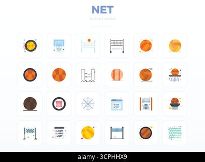 Industry-leading pack of 24 Minimal Flat PIXEL perfect vector icons for Net, sized at 128x128 for optimal rendering and user interface excellence. Stock Vector