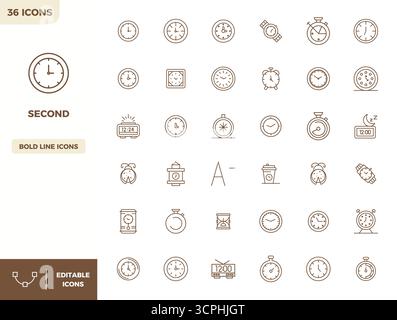 This Second vector icon pack includes 36 Heavy Line designs in 128x128 PIXEL perfect format, perfect for enhancing digital interfaces. Stock Vector