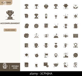 Collection of 42 Filled PIXEL perfect vector icons for Accomplishment, designed in 128x128 format for clarity and versatility. Stock Vector