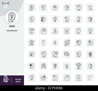 Transform your designs with 42 Bold Line vector icons themed around Mind, engineered in 128x128 PIXEL perfect resolution for maximum clarity. Stock Vector