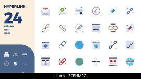 State-of-the-art bundle featuring 24 PIXEL perfect vector icons inspired by Hyperlink, created in Flat format at 128x128 for next-generation interface Stock Vector