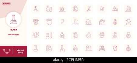 Explore 32 Thin Line PIXEL perfect vector icons in 128x128 resolution inspired by Flask. Perfect for web and app interfaces. Stock Vector