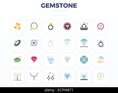 Distinctive pack of 24 PIXEL perfect vector icons inspired by Gemstone, crafted in Minimal Flat format at 128x128 for memorable brand experiences. Stock Vector
