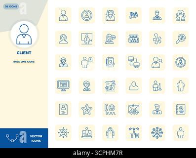 Artfully designed 36 Bold Line PIXEL perfect vector icons for Client, delivered in 128x128 format for consistent visual excellence. Stock Vector