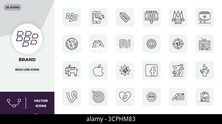 Intelligently designed 24 PIXEL perfect vector icons inspired by Brand, created in Bold Line format at 128x128 for smart and efficient design workflow Stock Vector