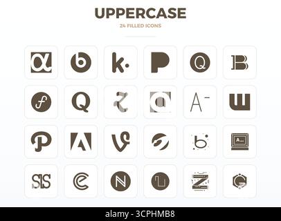 Exclusive collection of 24 SolidFill vector icons for Uppercase, developed with 128x128 PIXEL perfect resolution for premium brand experiences. Stock Vector