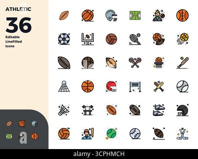 Distinctive pack of 36 PIXEL perfect vector icons inspired by Athletic, crafted in Duotone format at 128x128 for memorable brand experiences. Stock Vector