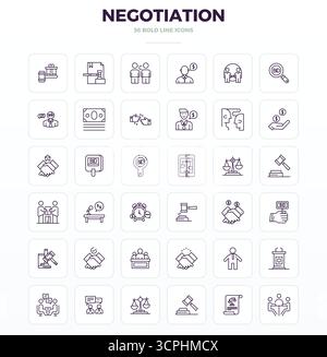 Distinctive pack of 36 PIXEL perfect vector icons inspired by Negotiation, crafted in Strong Outline format at 128x128 for memorable brand experiences Stock Vector