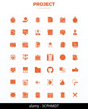 Industry-leading pack of 42 SolidFill PIXEL perfect vector icons for Project, sized at 128x128 for optimal rendering and user interface excellence. Stock Vector