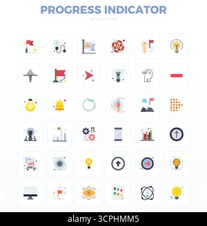 Discover a set of 36 Minimal Flat vector icons crafted for the Progress Indicator theme, featuring 128x128 PIXEL perfect designs ideal for modern UI/U Stock Vector