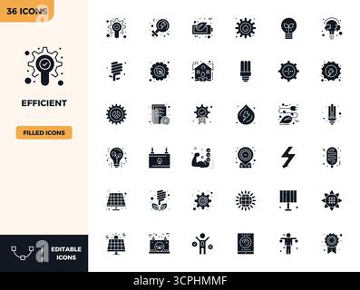 Collection of 36 Filled PIXEL perfect vector icons for Efficient, designed in 128x128 format for clarity and versatility. Stock Vector