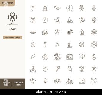 This Leaf vector icon pack includes 42 Heavy Line designs in 128x128 PIXEL perfect format, perfect for enhancing digital interfaces. Stock Vector