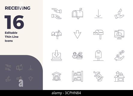 Explore 16 Thin Line PIXEL perfect vector icons in 128x128 resolution inspired by Receiving. Perfect for web and app interfaces. Stock Vector