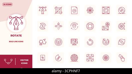 A dynamic set of 24 vector icons in Bold Line, tailored for Rotate with 128x128 PIXEL perfect quality suited for digital products. Stock Vector