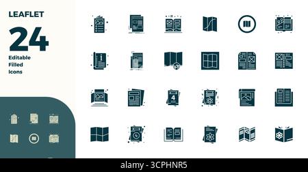 Expertly designed 24 Glyph Filled PIXEL perfect vector icons for Leaflet, engineered at 128x128 resolution for flawless integration and performance. Stock Vector