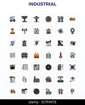 Expertly designed 42 LineFill PIXEL perfect vector icons for Industrial, engineered at 128x128 resolution for flawless integration and performance. Stock Vector
