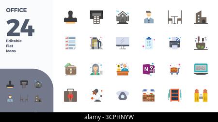 A dynamic set of 24 vector icons in Flat, tailored for Office with 128x128 PIXEL perfect quality suited for digital products. Stock Vector