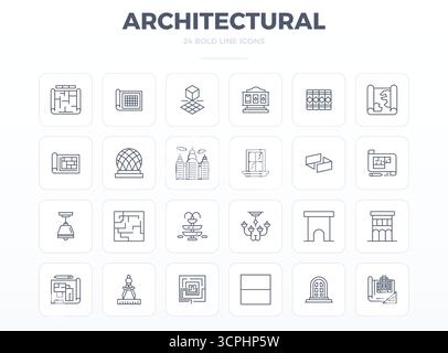 A dynamic set of 24 vector icons in Strong Outline, tailored for Architectural with 128x128 PIXEL perfect quality suited for digital products. Stock Vector