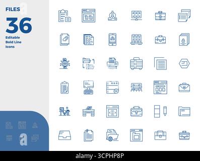 Intelligently designed 36 PIXEL perfect vector icons inspired by Files, created in Bold Line format at 128x128 for smart and efficient design workflow Stock Vector