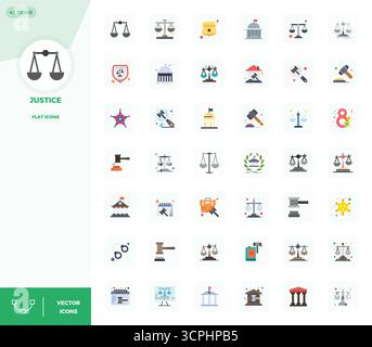 Exceptional collection of 42 Flat vector icons for Justice, delivered in 128x128 PIXEL perfect resolution for unparalleled visual excellence and usabi Stock Vector
