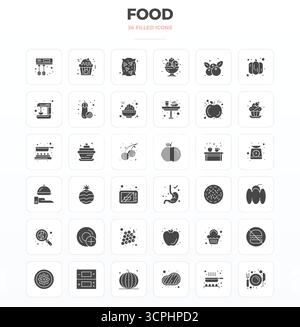 Masterfully created 36 vector icons representing Food in SolidFill design, featuring 128x128 PIXEL perfect resolution for exceptional visual quality. Stock Vector