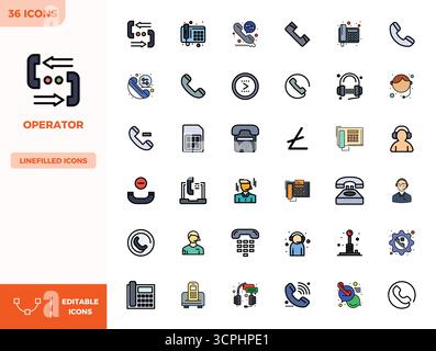 Unlock 36 Flat Lineal Color PIXEL perfect vector icons inspired by Operator, optimized in 128x128 format for flawless display across all devices. Stock Vector